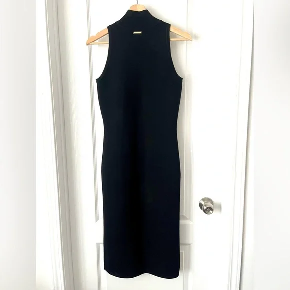 MICHAEL KORS Black Sleeveless Mock Neck Knit Midi Dress Stretch Bodycon Medium - Picture 6 of 8